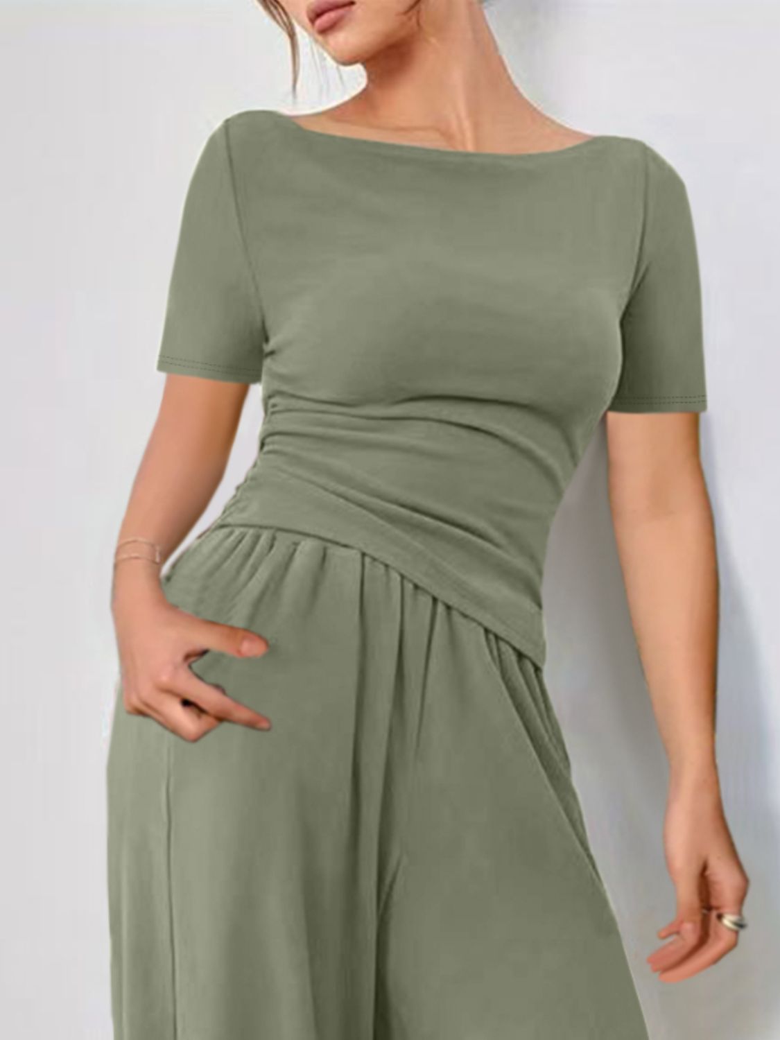 Round Neck Short Sleeve T-Shirt and Pants Set Matching Sets Luxurious Weddings