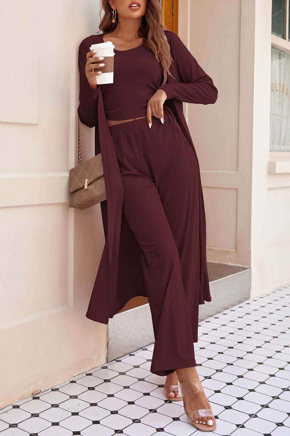 Drawstring Tank, Long Sleeve Cover Up and Pants Set Matching Sets Luxurious Weddings