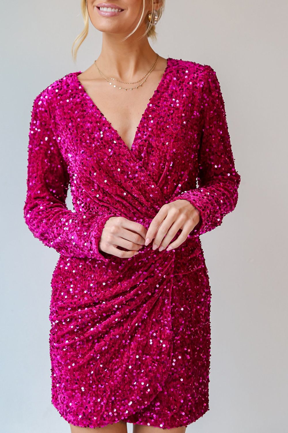 Sequin Surplice Long Sleeve Mini Dress Mini Dress Luxurious Weddings