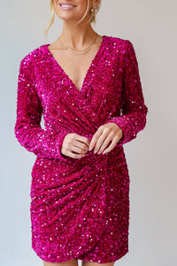 Sequin Surplice Long Sleeve Mini Dress Mini Dress Luxurious Weddings