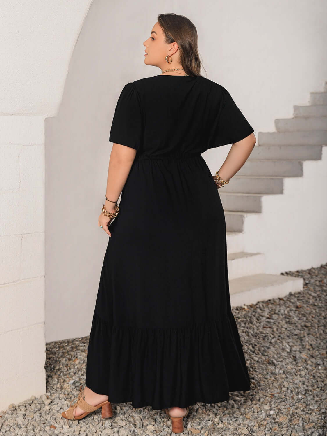Plus Size Embroidered V-Neck Flutter Sleeve Maxi Dress Dresses Luxurious Weddings