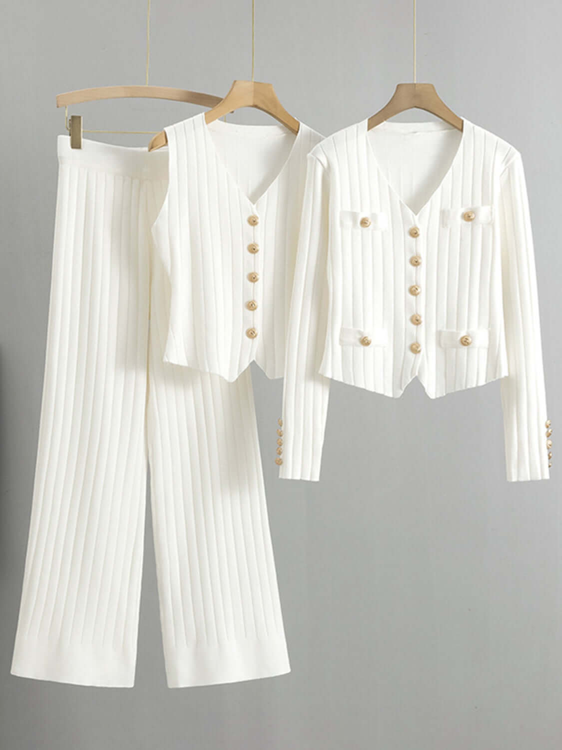 V-Neck Tank, Cardigan and Pants Three-Piece Sweater Set Matching Sets Luxurious Weddings