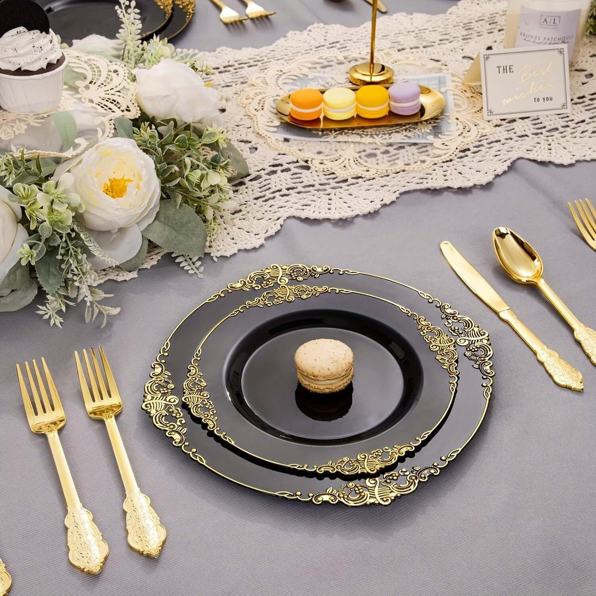 175pcs Black & Gold Tableware Set for 25 Guests Tableware Luxurious Weddings