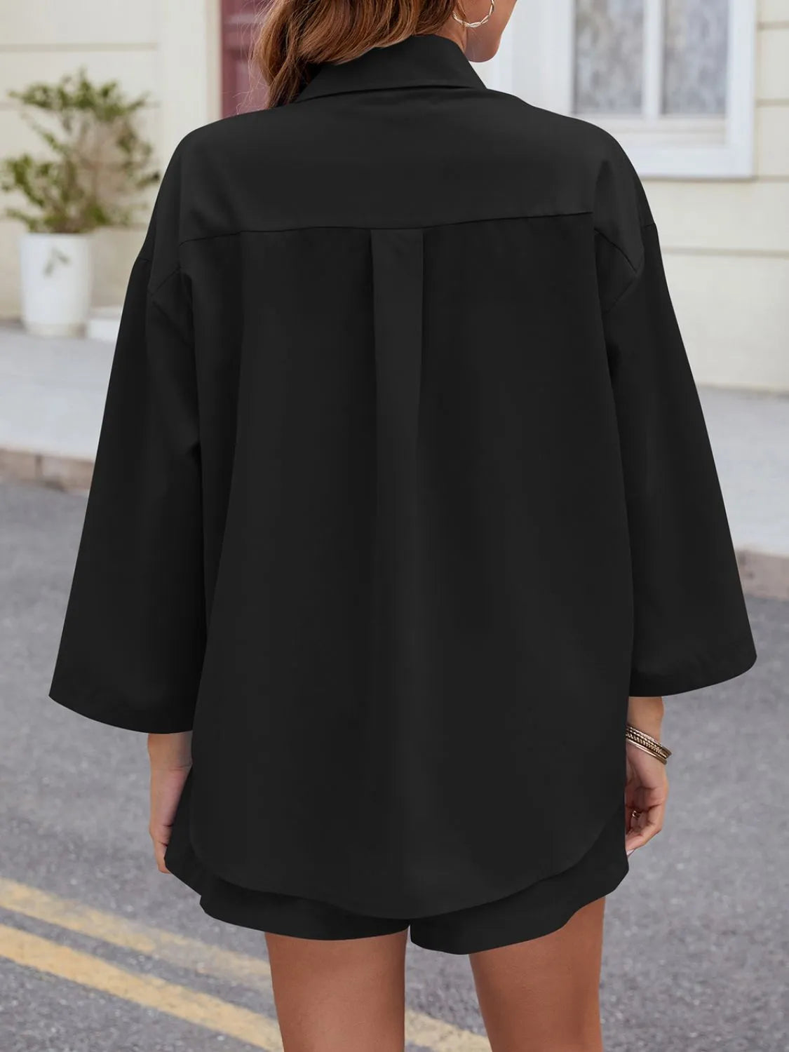 Button Up Long Sleeve Top and Shorts Set Matching Sets Luxurious Weddings