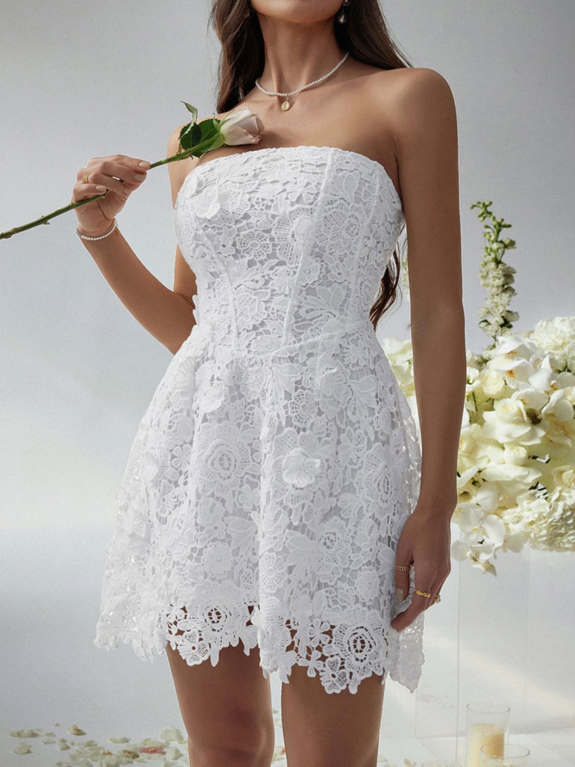 Devine Lace-Up Tube Lace Mini Dress Mini Dress Luxurious Weddings