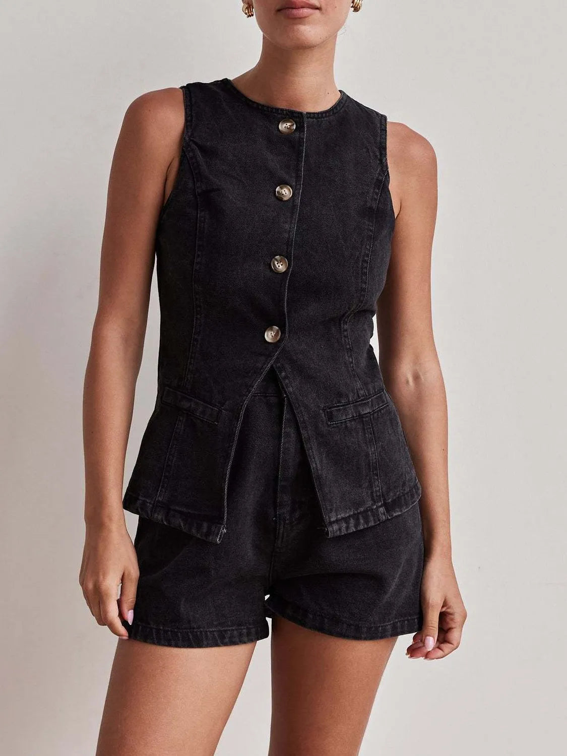 Button Down Vest and Shorts Denim Set Jeans Set Luxurious Weddings