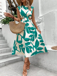 Cutout Printed Cap Sleeve Midi Dress Summer Dress Luxurious Weddings