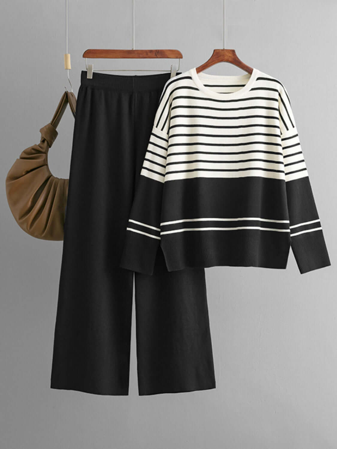 Basic Bae Striped Round Neck Long Sleeve Top and Pants Sweater Set Matching Sets Luxurious Weddings