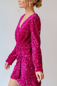 Sequin Surplice Long Sleeve Mini Dress Mini Dress Luxurious Weddings