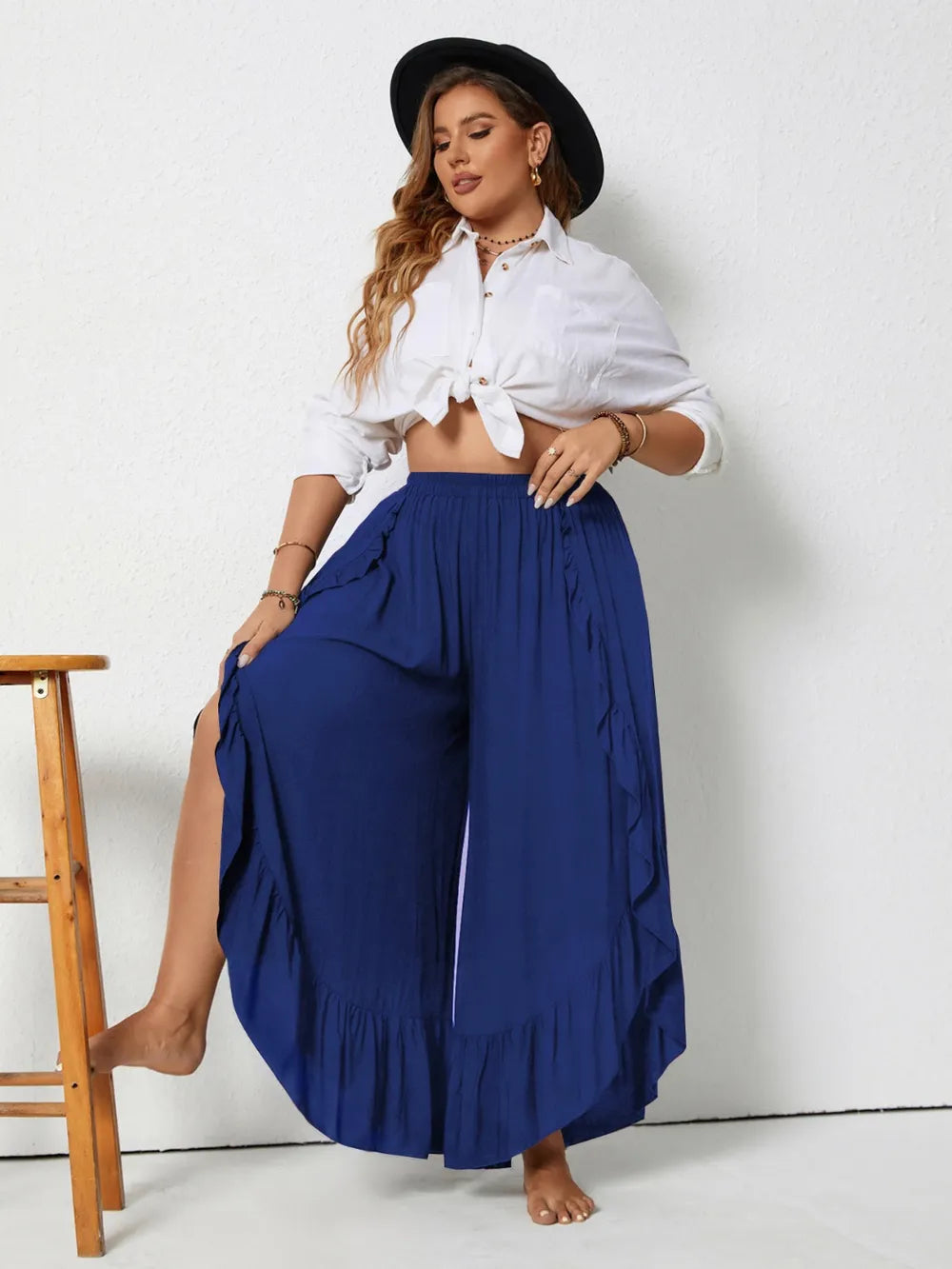 Plus Size Ruffled Wide Leg Pants Plus size pants Luxurious Weddings