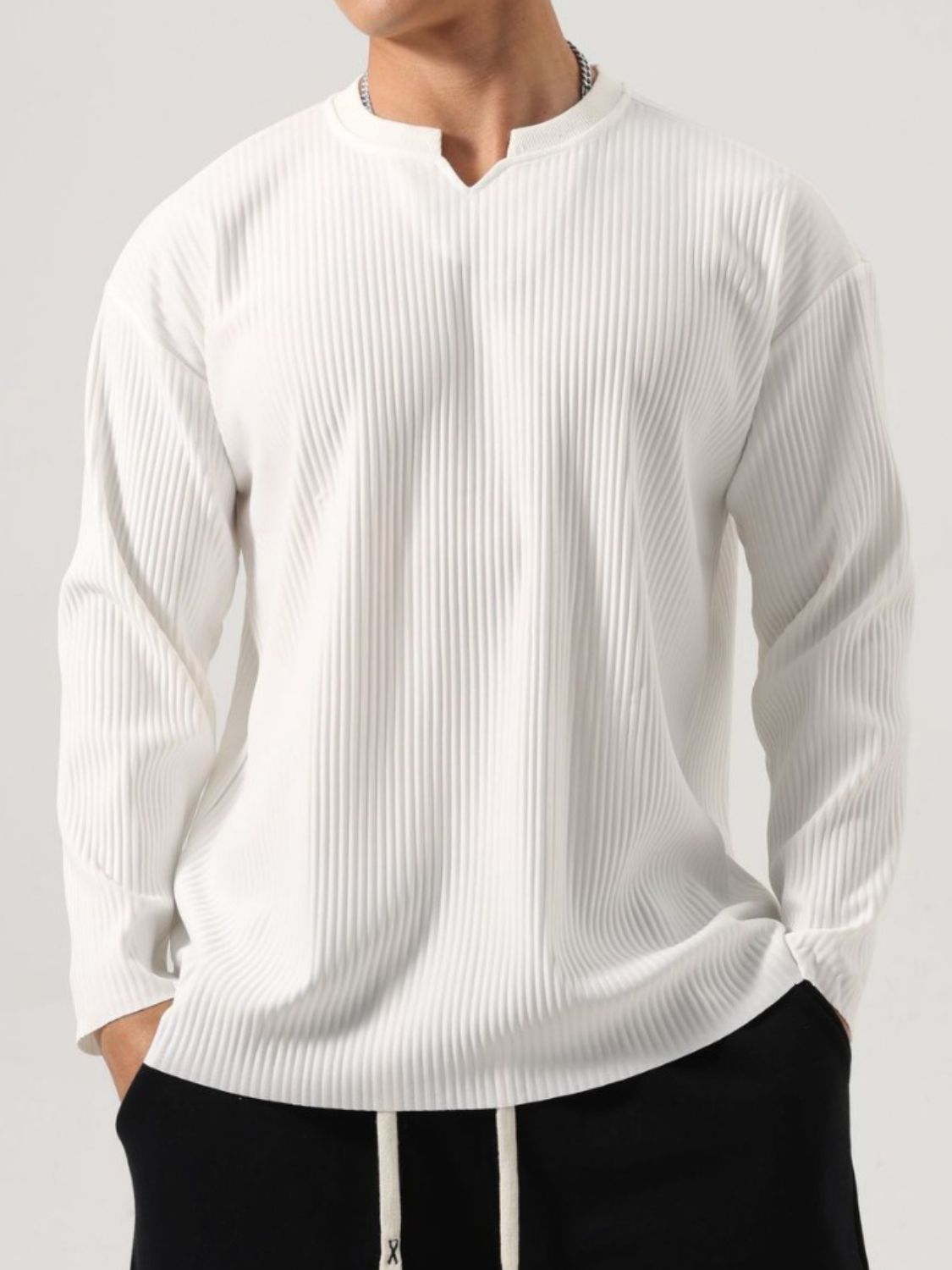Men's Plus Size Notched Long Sleeve Top Long sleeved Luxurious Weddings