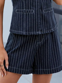 Round Neck Striped Top and Shorts Denim Set Top & Shorts Luxurious Weddings