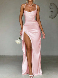 Slit Crisscross Back Maxi Cami Dress Formal Dress Luxurious Weddings