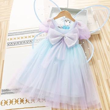 Girls Princess Western Style Rainbow Butterfly Wings Dress girls dress Luxurious Weddings