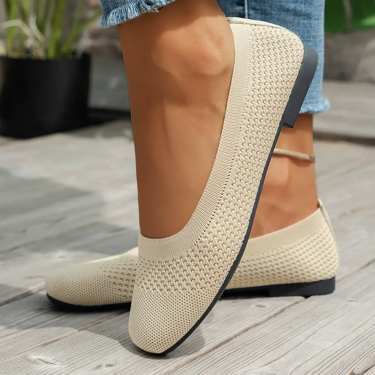 Square Toe Solid Color Mesh Slip-Ons flats Luxurious Weddings