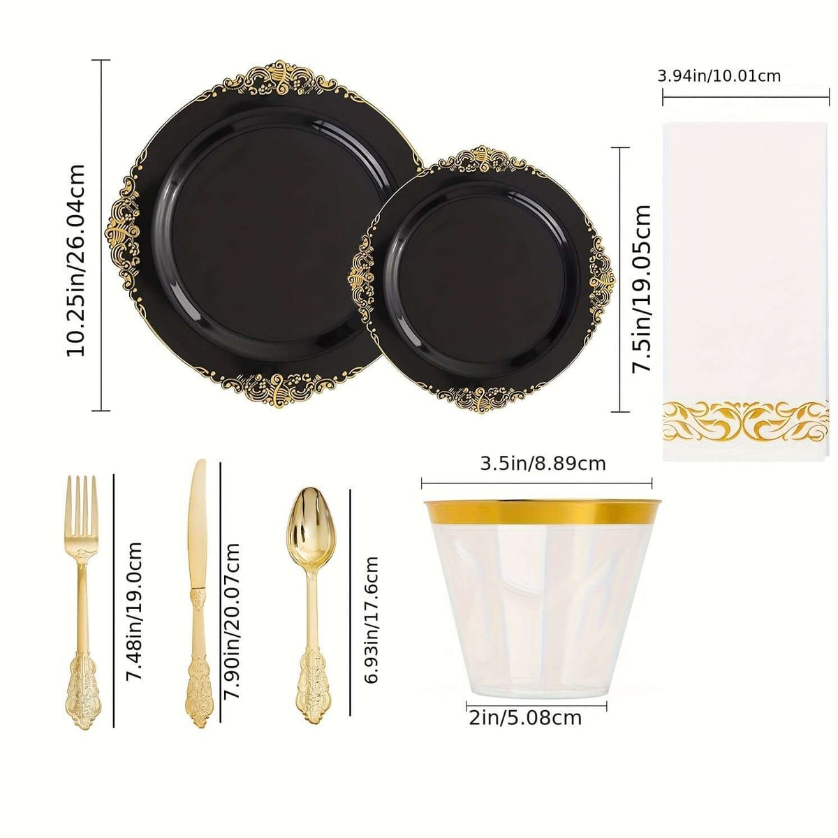 175pcs Black & Gold Tableware Set for 25 Guests Tableware Luxurious Weddings