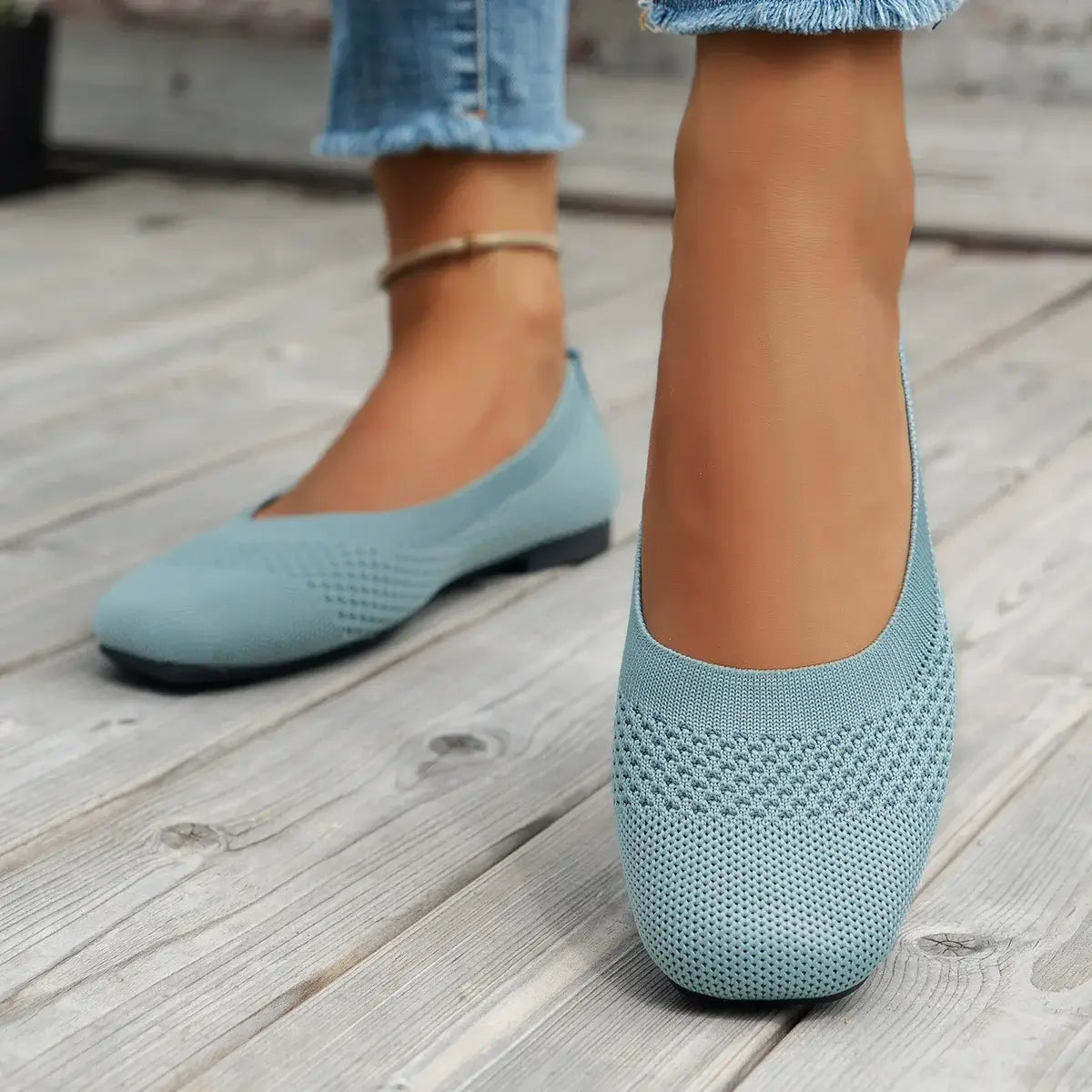 Square Toe Solid Color Mesh Slip-Ons flats Luxurious Weddings