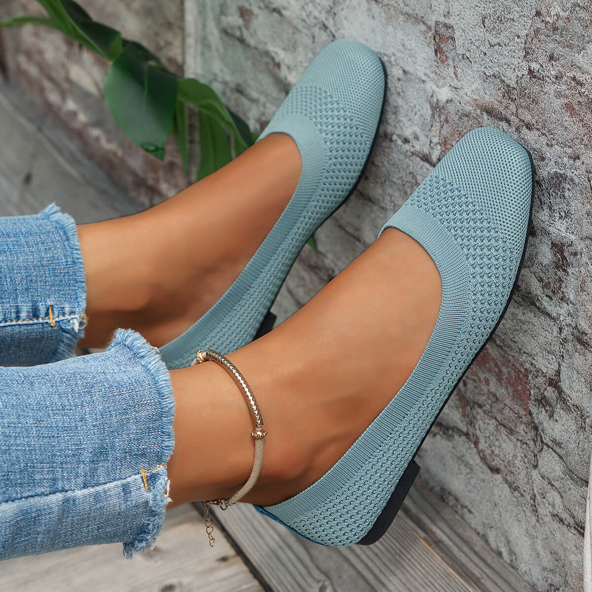 Square Toe Solid Color Mesh Slip-Ons flats Luxurious Weddings