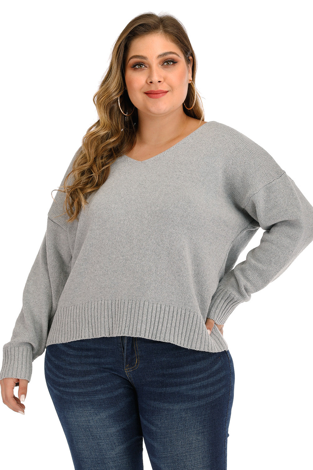 Plus Size V Neck Pullover Sweater Plus size jersey Luxurious Weddings