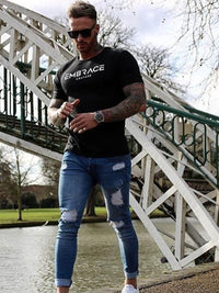 Men's Letter Graphic Round Neck Short Sleeve T-Shirt Tshirts Luxurious Weddings