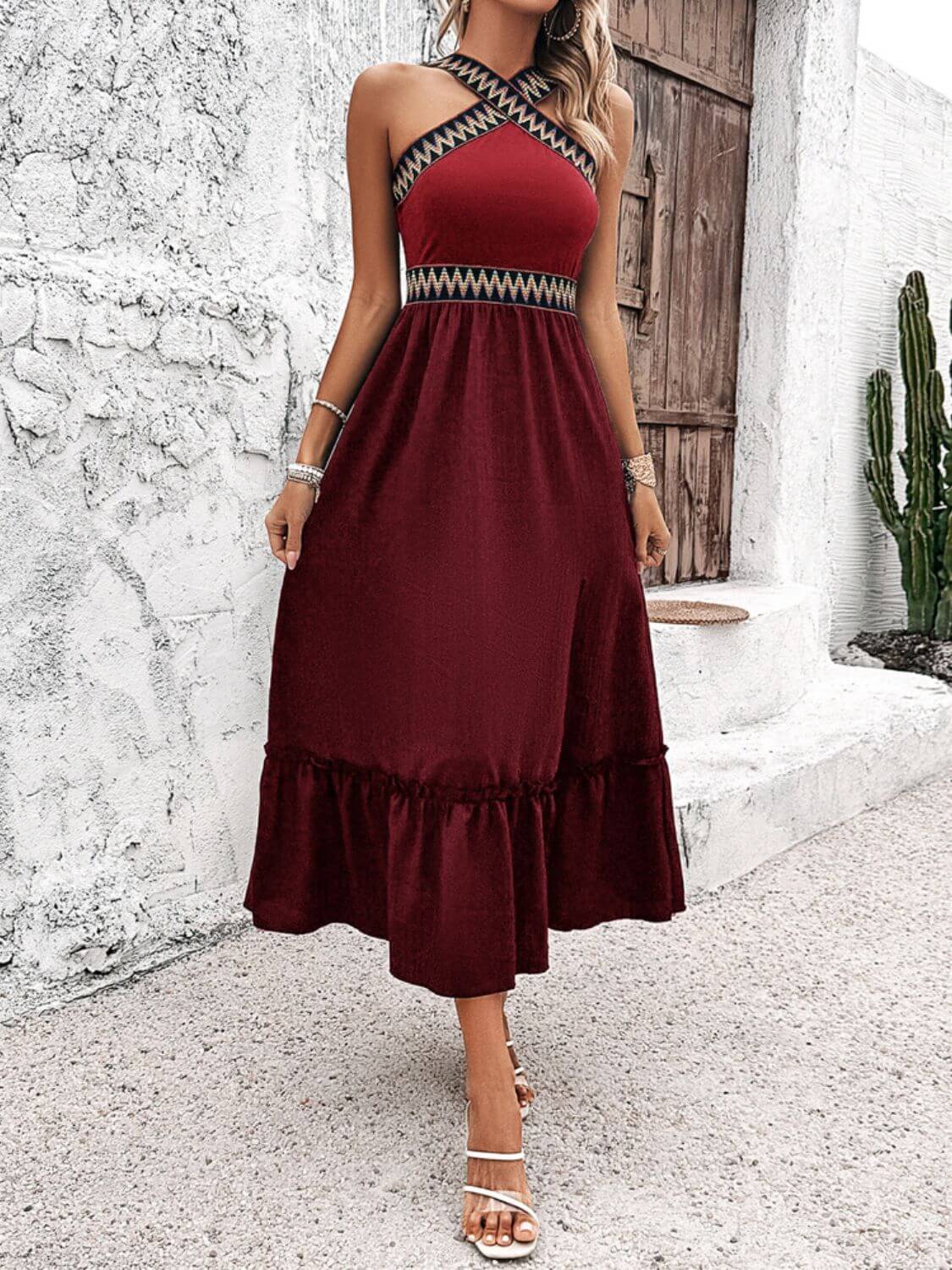 Devine Ruffled Slit Sleeveless Midi Dress Midi dresses Luxurious Weddings