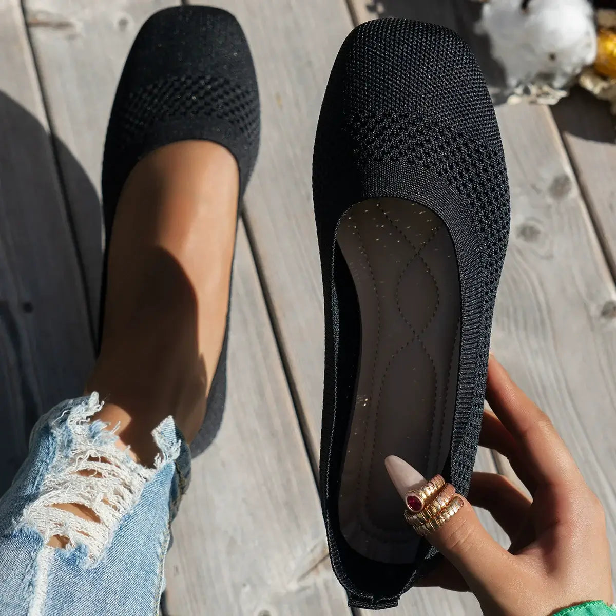 Square Toe Solid Color Mesh Slip-Ons flats Luxurious Weddings