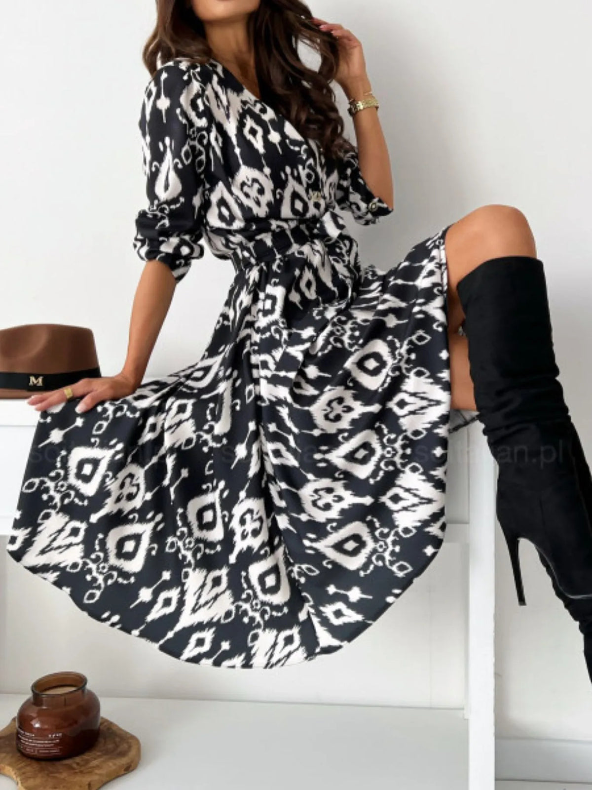 Printed Tie Waist Midi Dress Summer dress Luxurious Weddings