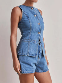 Button Down Vest and Shorts Denim Set Jeans Set Luxurious Weddings