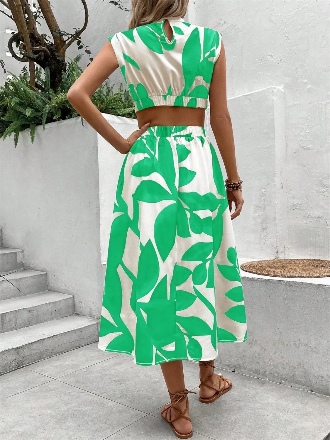Cutout Printed Cap Sleeve Midi Dress Summer Dress Luxurious Weddings
