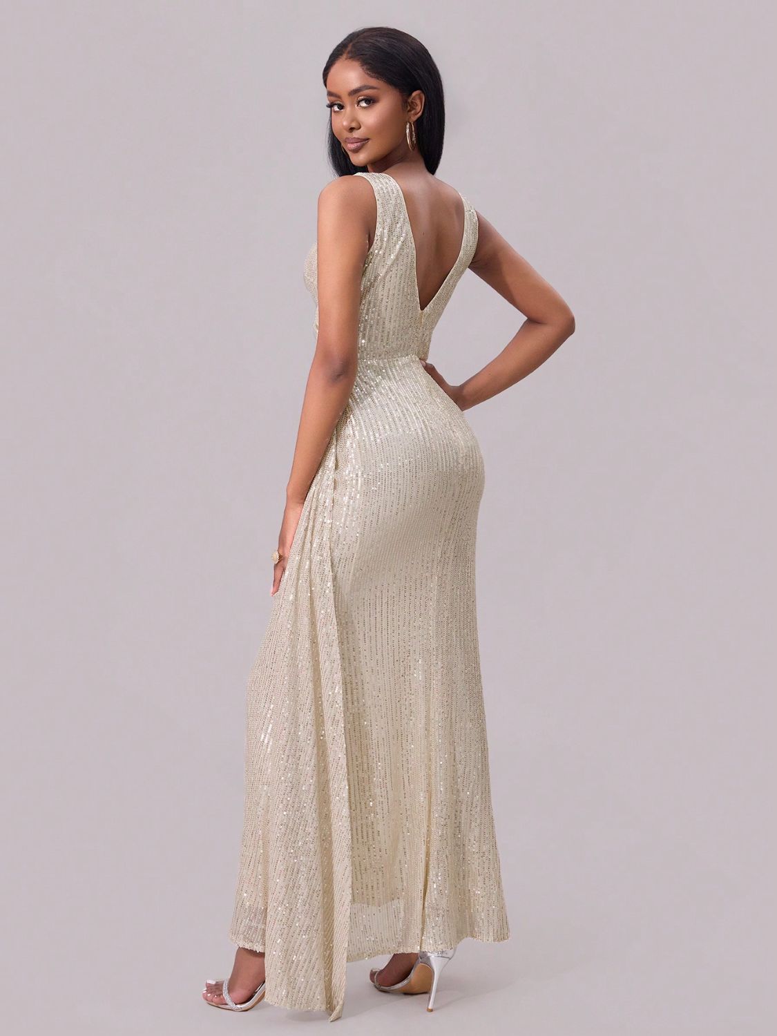 Slit Sequin Surplice Sleeveless Maxi Dress Ball gown Luxurious Weddings