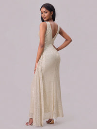 Slit Sequin Surplice Sleeveless Maxi Dress Ball gown Luxurious Weddings