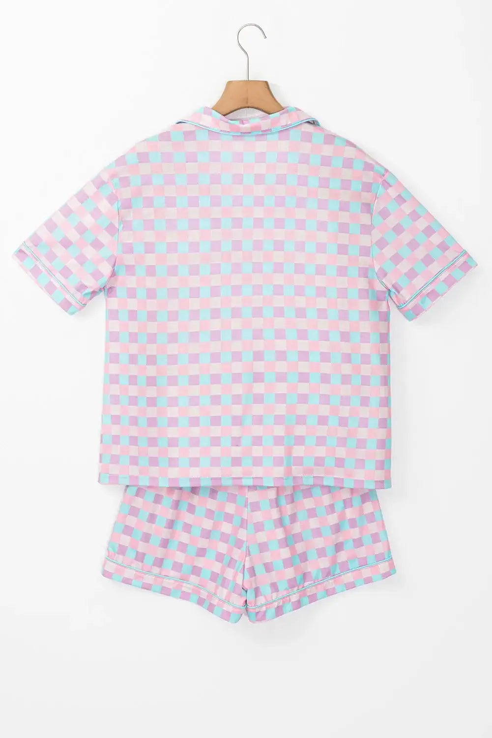 Plaid Collared Neck Short Sleeve Top and Shorts Lounge Set sleepwear Luxurious Weddings