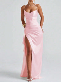 Slit Crisscross Back Maxi Cami Dress Formal Dress Luxurious Weddings