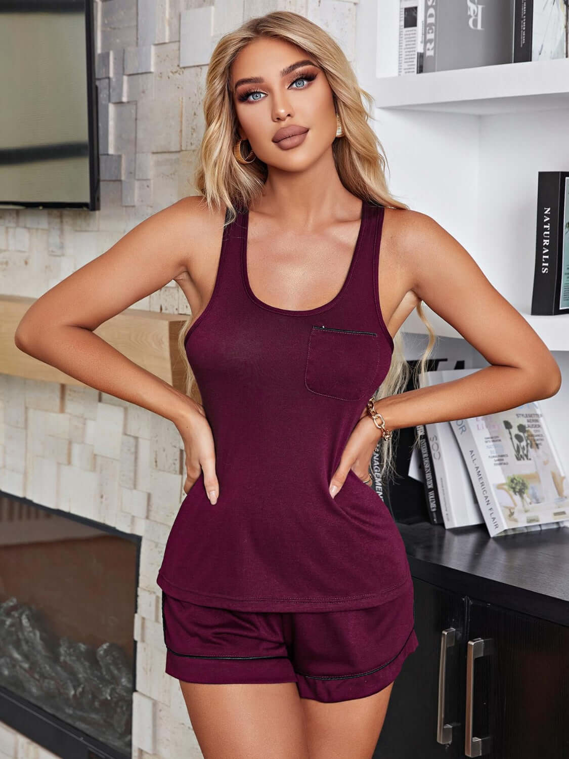 Scoop Neck Wide Strap Tank and Shorts Lounge Set sleepwear Luxurious Weddings