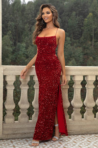 Sequin Backless Split Maxi Dress Ball Gown Luxurious Weddings