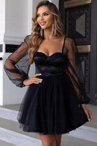 Sweetheart Neck Balloon Sleeve Mini Dress Mini Dress Luxurious Weddings