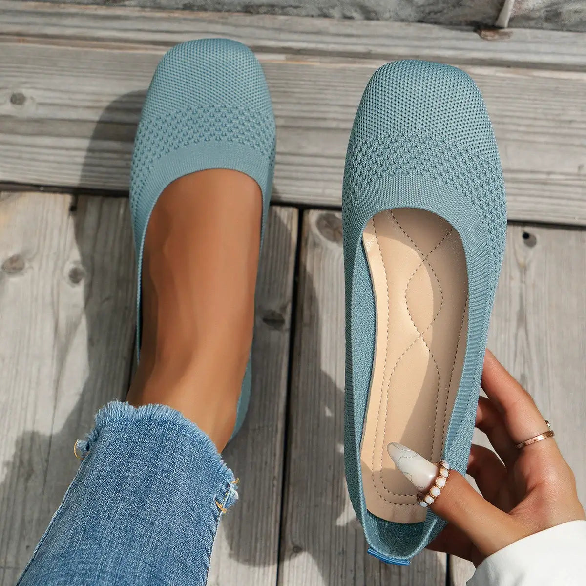 Square Toe Solid Color Mesh Slip-Ons flats Luxurious Weddings