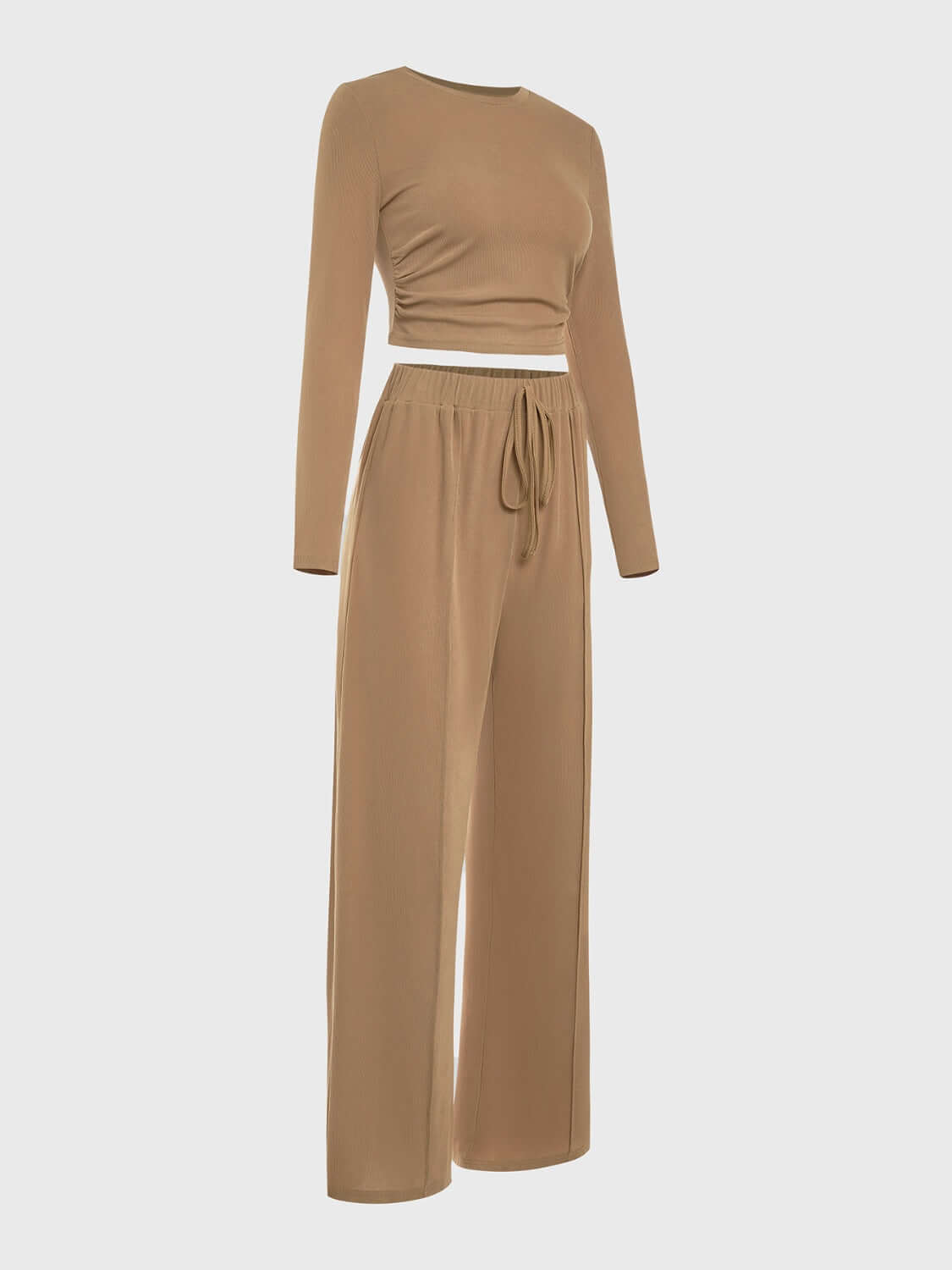 Round Neck Long Sleeve Top and Tied Pants Set Matching Sets Luxurious Weddings