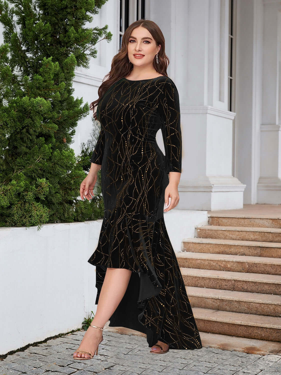 Plus Size Ruffle Hem High-Low Dress plus size dresses Luxurious Weddings