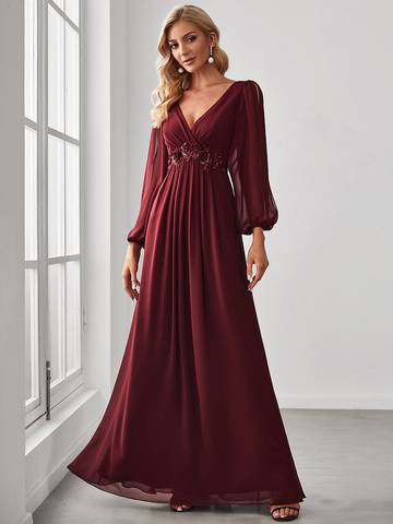 Floor Length Long Lantern Sleeves Formal Dresses Bridesmaid Dresses Luxurious Weddings