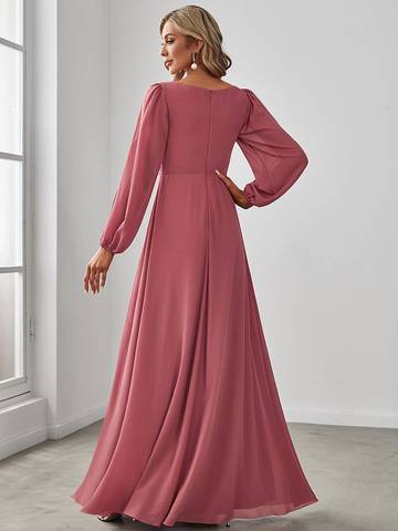 Floor Length Long Lantern Sleeves Formal Dresses Bridesmaid Dresses Luxurious Weddings