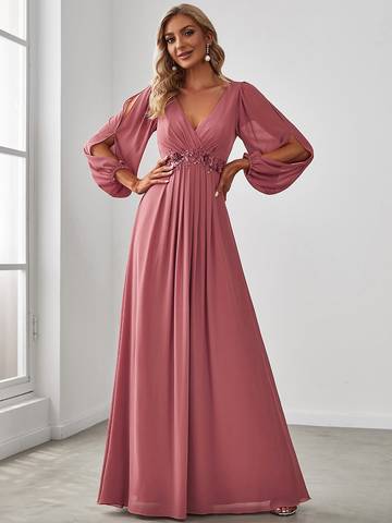 Floor Length Long Lantern Sleeves Formal Dresses Bridesmaid Dresses Luxurious Weddings