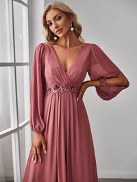 Floor Length Long Lantern Sleeves Formal Dresses Bridesmaid Dresses Luxurious Weddings