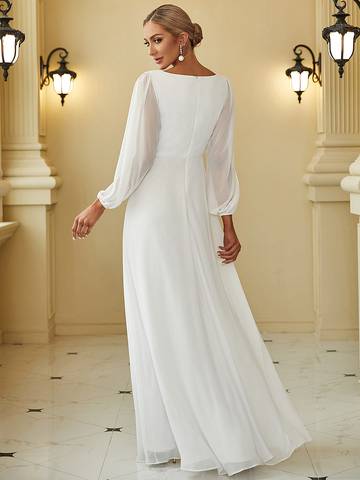 Floor Length Long Lantern Sleeves Formal Dresses Bridesmaid Dresses Luxurious Weddings
