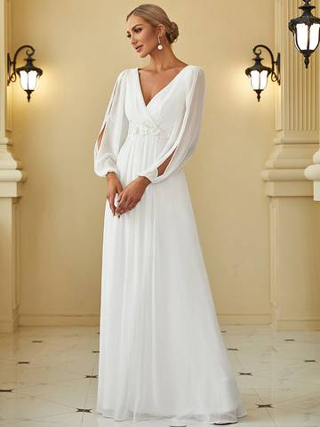 Floor Length Long Lantern Sleeves Formal Dresses Evening Dress Luxurious Weddings