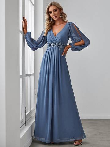 Floor Length Long Lantern Sleeves Formal Dresses Bridesmaid Dresses Luxurious Weddings