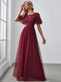 Sequin Print Floor-length Evening Dresses with Cap Sleeve Bridesmaid Dresses Luxurious Weddings