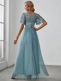 Sequin Print Floor-length Evening Dresses with Cap Sleeve Bridesmaid Dresses Luxurious Weddings