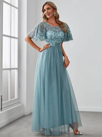 Sequin Print Floor-length Evening Dresses with Cap Sleeve Bridesmaid Dresses Luxurious Weddings