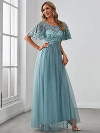 Sequin Print Floor-length Evening Dresses with Cap Sleeve Bridesmaid Dresses Luxurious Weddings